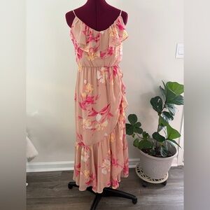 Lush Floral Ruffle Maxi Dress - Pink and Cream